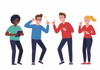 Obraz premium Diverse team members arguing, pointing fingers, and discussing conflict resolution in a flat vector illustration style.