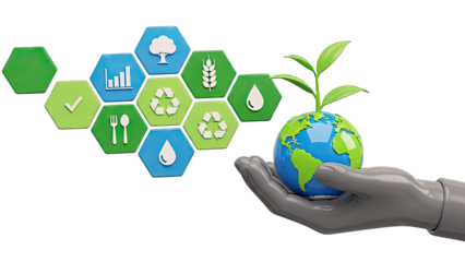 Hand Holding Earth with Growth Icons