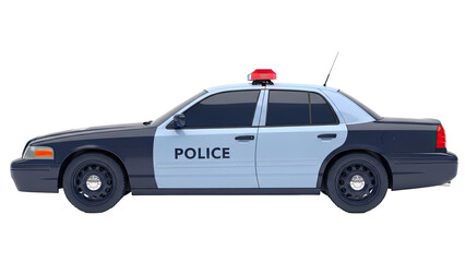 Fototapeta premium Side View of a Two-Tone Police Sedan with Light Bar