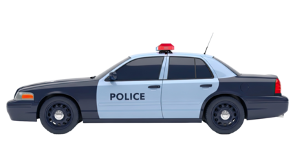 Side View of a Two-Tone Police Sedan with Light Bar