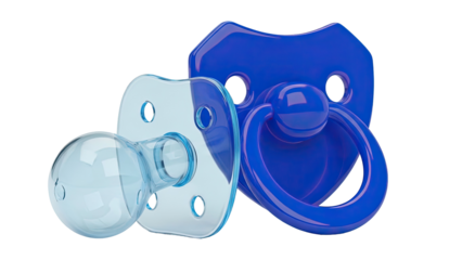 Two Blue Baby Pacifiers, One Transparent and One Solid