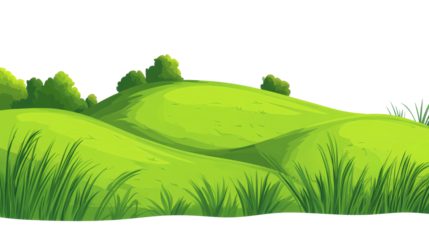 Vibrant green hills with trees and grass, serene landscape