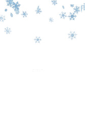 Fototapeta premium highly realistic light blue crystalline snowflakes gently drifting downward in sharp focus, set against a seamless, high-key transparent studio background with copy space. refined winter elegance