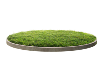 A serene circular concrete platform with lush green grass on top, perfect for landscaping and design concepts