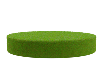 A vibrant green grassy cylinder podium for product placement, perfect for design and creative projects
