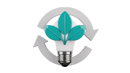 Green Energy Concept: Lightbulb with Leaves and Recycling Arrows