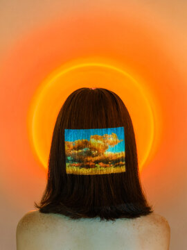 A conceptual portrait of dreams at sunset