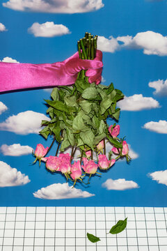 upside-down wilted roses in surreal composition