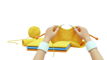 Knitting a Yellow Sweater with Yarn and Needles