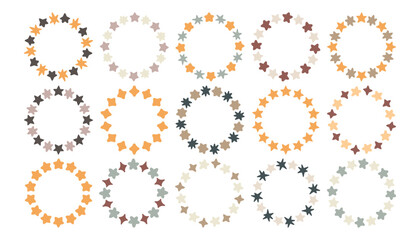 Vector collection of star wreath frames in soft neutral colors. Minimal decorative circular borders set for invitations, labels, branding, and seasonal designs