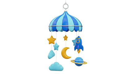3D Rendering of a Blue and Yellow Space-Themed Baby Mobile
