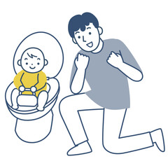 トイレトレーニングをする子供と父親