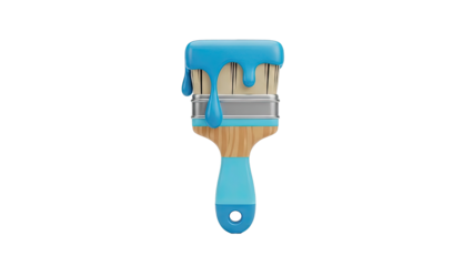 Paintbrush with dripping blue paint