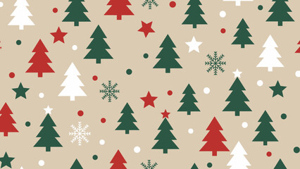 Obraz premium Festive Christmas Holiday Pattern Featuring Trees Stars and Snowflakes on a Beige Background