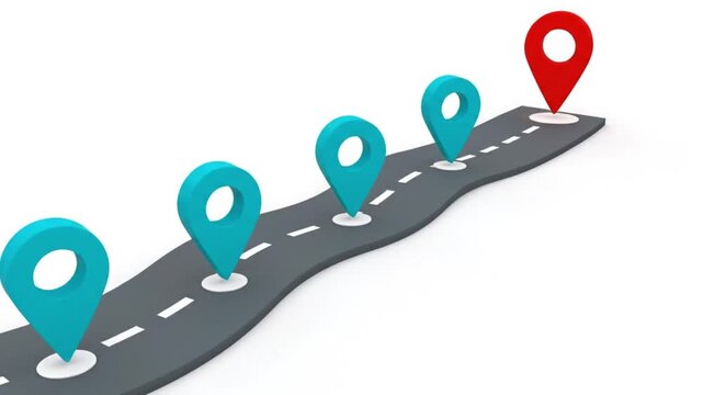 a winding road with multiple location markers for navigation purposes Video Footage