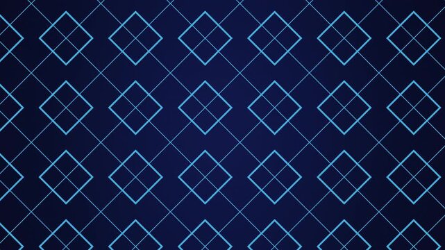 Abstract dark blue background with a repeating pattern of glowing light blue geometric diamond shapes and intersecting lines.