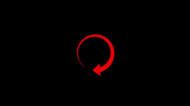 Red Circular Arrow Icon on Black Background loop refresh
