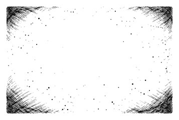 Abstract grunge frame with cross hatching corners and ink splatter