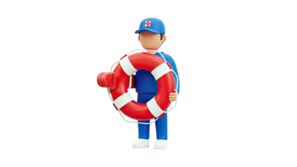 3D Cartoon Lifeguard Holding Lifebuoy