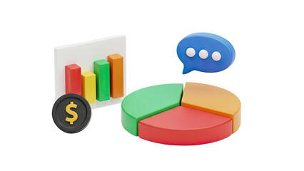 3D 3D Charts and Graphics with Dollar Coin and Chat Bubble