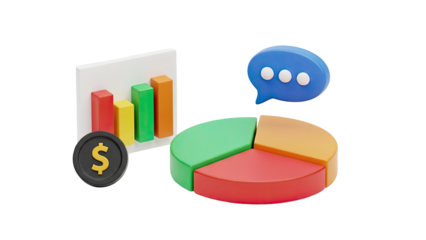 3D 3D Charts and Graphics with Dollar Coin and Chat Bubble