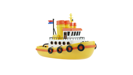 3D Render of a Cartoon Yellow Tugboat