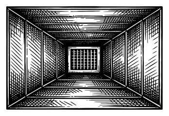 Interior view of rectangular ventilation duct with metal grate