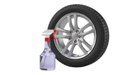 Car Wheel and Spray Bottle with Cleaning Fluid