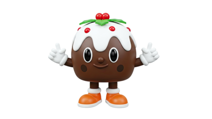 Cute Christmas Pudding Character with Holly and Berries