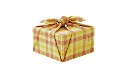 Yellow and Orange Gingham Gift Wrapped Box with Bow