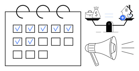 Decision-making concept. Decision-making icons highlight prioritizing financial goals, time management, and effective communication. Decision-making for personal growth and productivity. Ideal