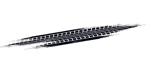 Tire track. Car, bike, motorcycle tyre mark with grunge effect isolated on white background. Wheel footprint on the road. Top view of rubber protector mark