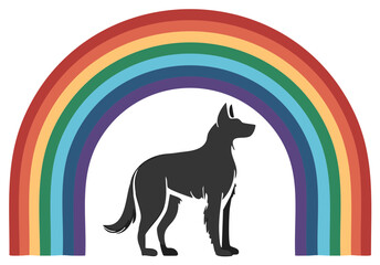Shepherd Dog Silhouette Under a Colorful Rainbow Arch Pet Loss Memorial