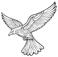 Obraz premium Stylized Decorative Bird in Flight Line Art Illustration with Elegant Ornate Patterns