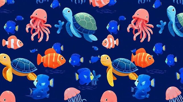 Colorful underwater sea life pattern