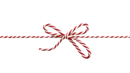 Red and white string rope with crossed bow isolated on transparent background