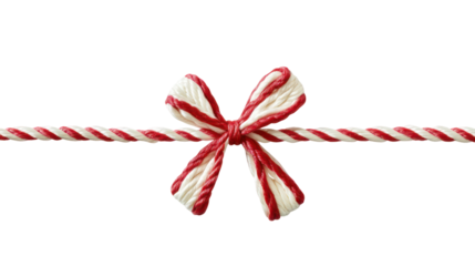 Red and white string rope with crossed bow isolated on transparent background
