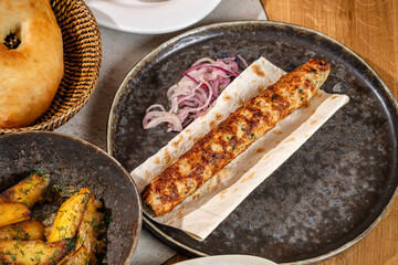 Grilled Georgian Kebab With Lavash And Onion