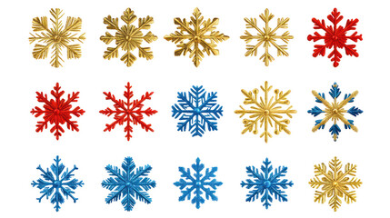 Set of gold snowflake icons collection isolated on transparent background