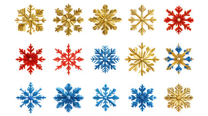 Set of gold snowflake icons collection isolated on transparent background