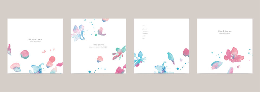 水彩画。水彩タッチの桜のベクターイラスト。桜舞う春のポストカード。Watercolor painting. A random illustration of cherry blossoms in watercolor. A spring postcard with cherry blossoms falling.