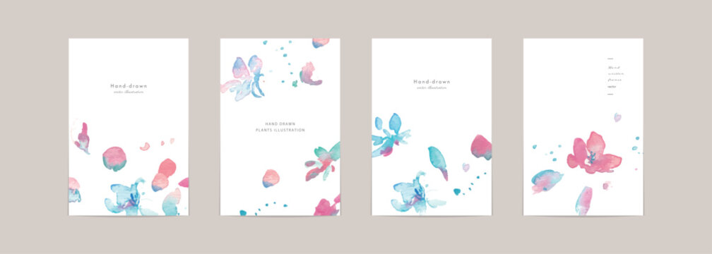 水彩画。水彩タッチの桜のベクターイラスト。桜舞う春のポストカード。Watercolor painting. A random illustration of cherry blossoms in watercolor. A spring postcard with cherry blossoms falling.