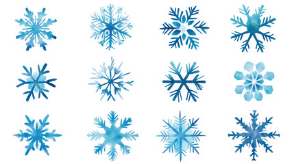 Set of light blue snowflake icons collection isolated on transparent background