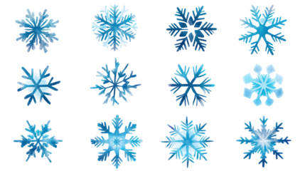Set of light blue snowflake icons collection isolated on transparent background