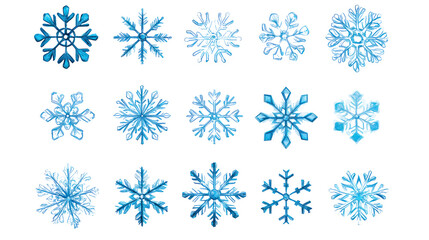 Set of light blue snowflake icons collection isolated on transparent background