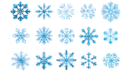 Set of light blue snowflake icons collection isolated on transparent background
