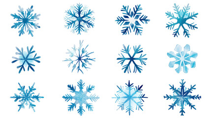 Set of light blue snowflake icons collection isolated on transparent background