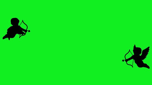 Seamless loop animation of two cupid silhouettes floating with gentle up and down motion on each side of the frame, isolated on green screen for Valentine, love and romantic theme concept.