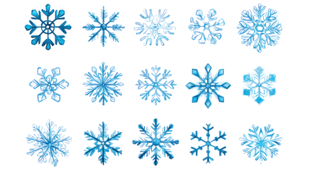 Set of light blue snowflake icons collection isolated on transparent background - Powered by Adobe