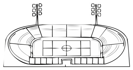 Stadium Outline Illustration with Field and Floodlights, Sport Arena Design